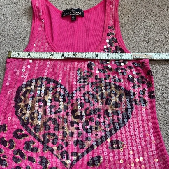 Almost famous sequin long tank top fuchsia pink black gold size M very nice - Picture 8 of 10